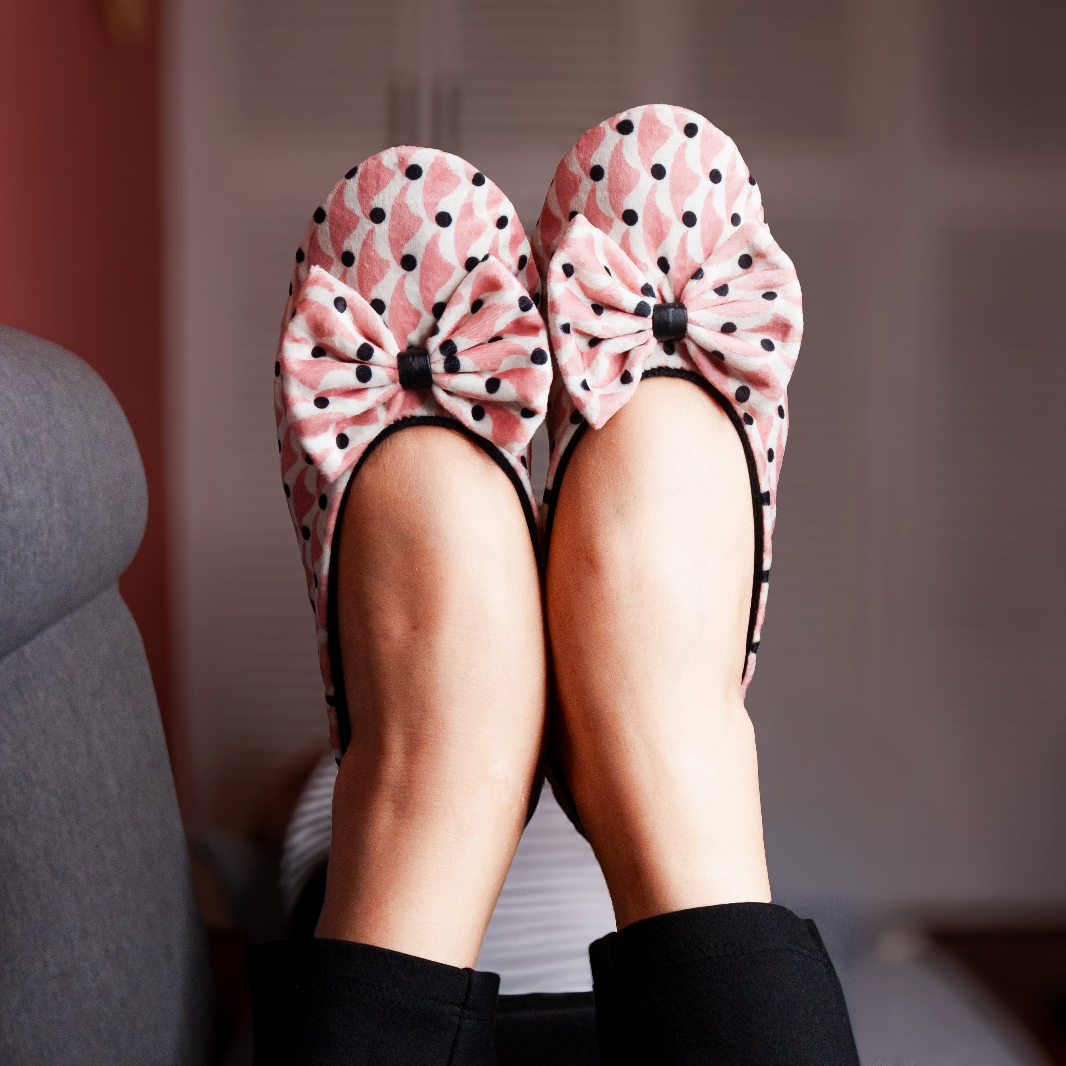 Pantoffel ballerina’s voor binnen van geprint fluweel - CF0147