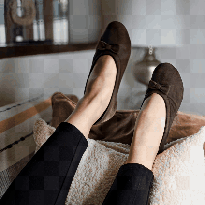 Ballerines d'interieur en cuir agneau suédé-CF0139 Ballerines d'interieur femme Glove Story