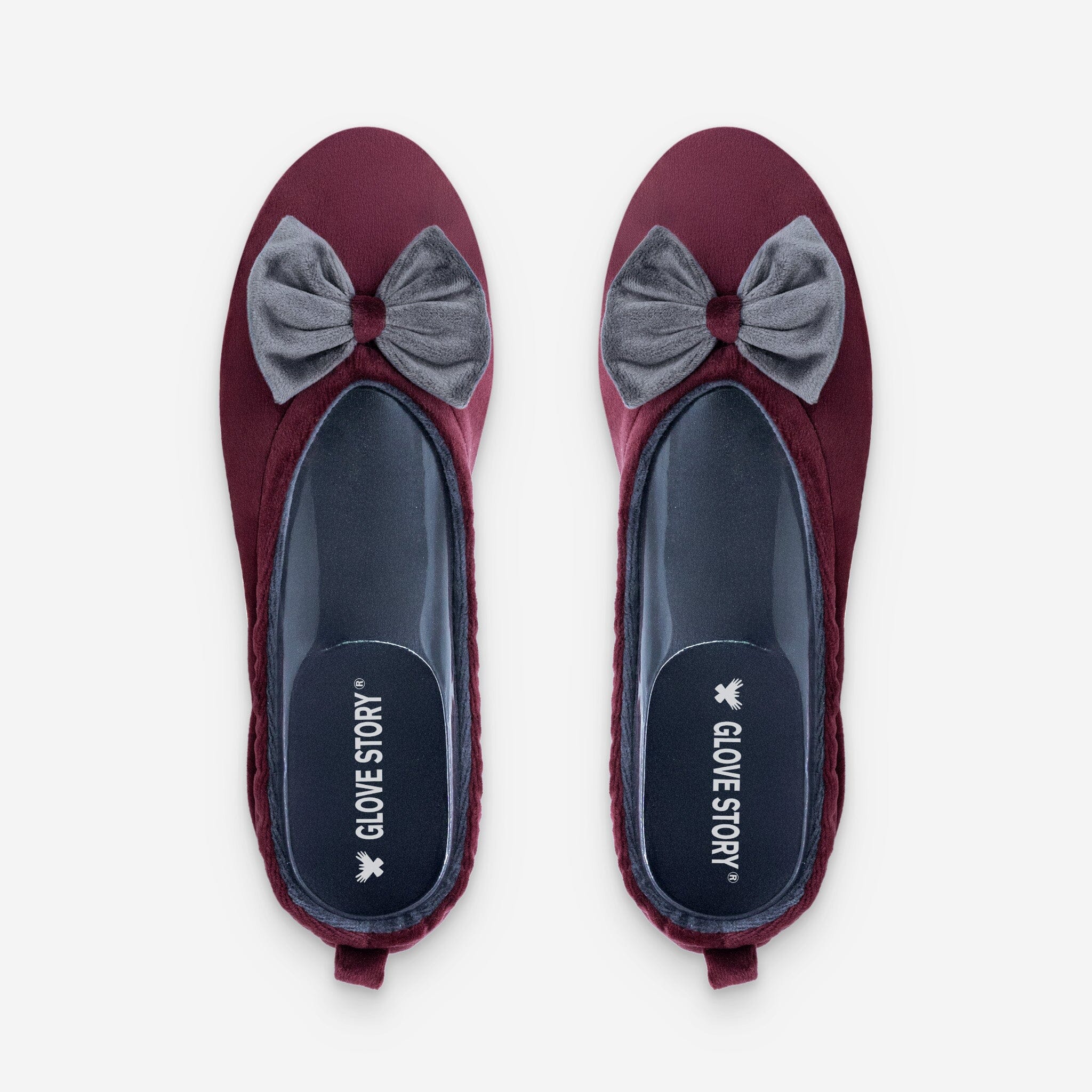 Ballerines d'intérieur en velours-CF0148 Ballerines d'interieur femme Glove Story Bordeaux-Gris S (35/36)