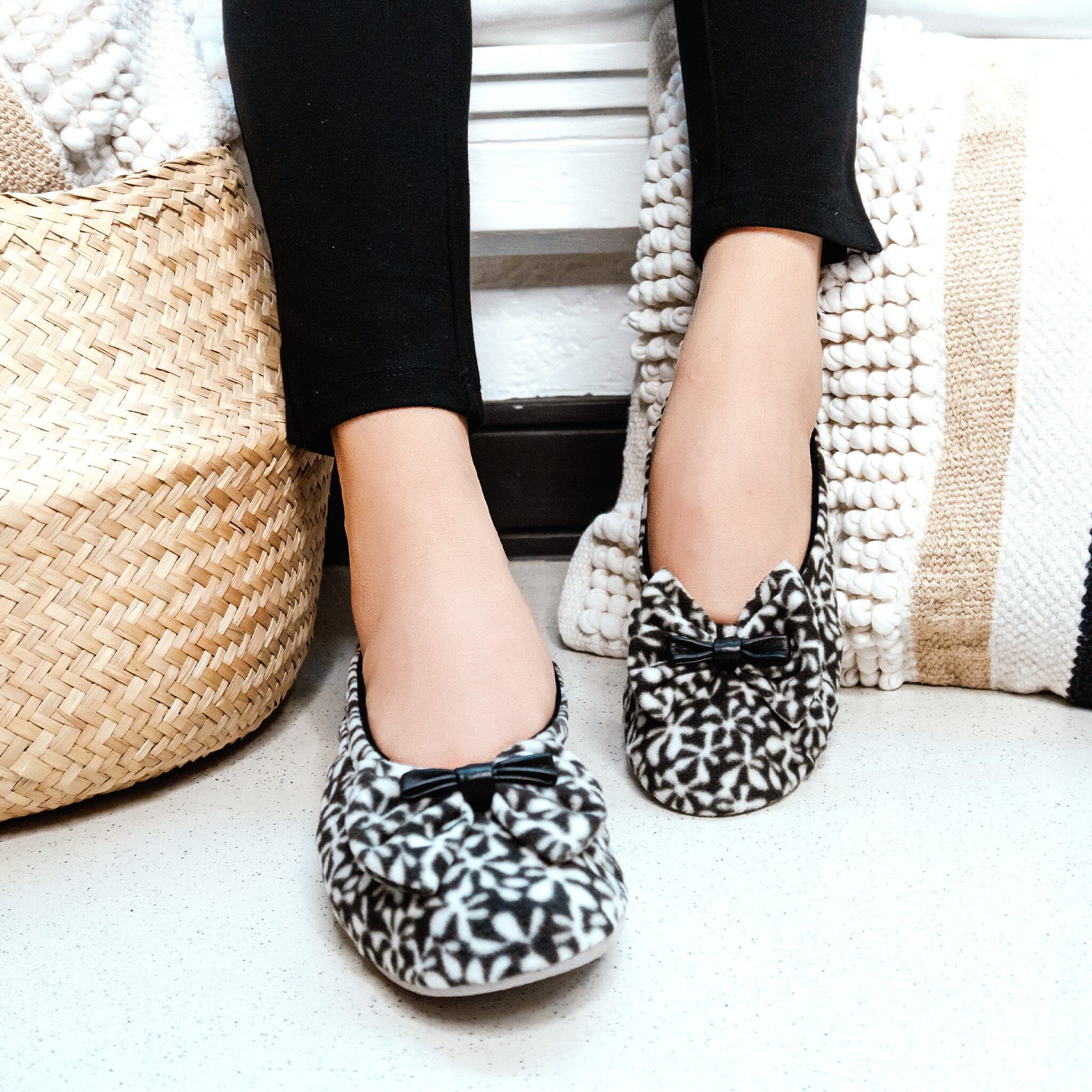 Ballerines d'intérieur en velours imprimé-CF0144 Ballerines d'interieur femme Glove Story