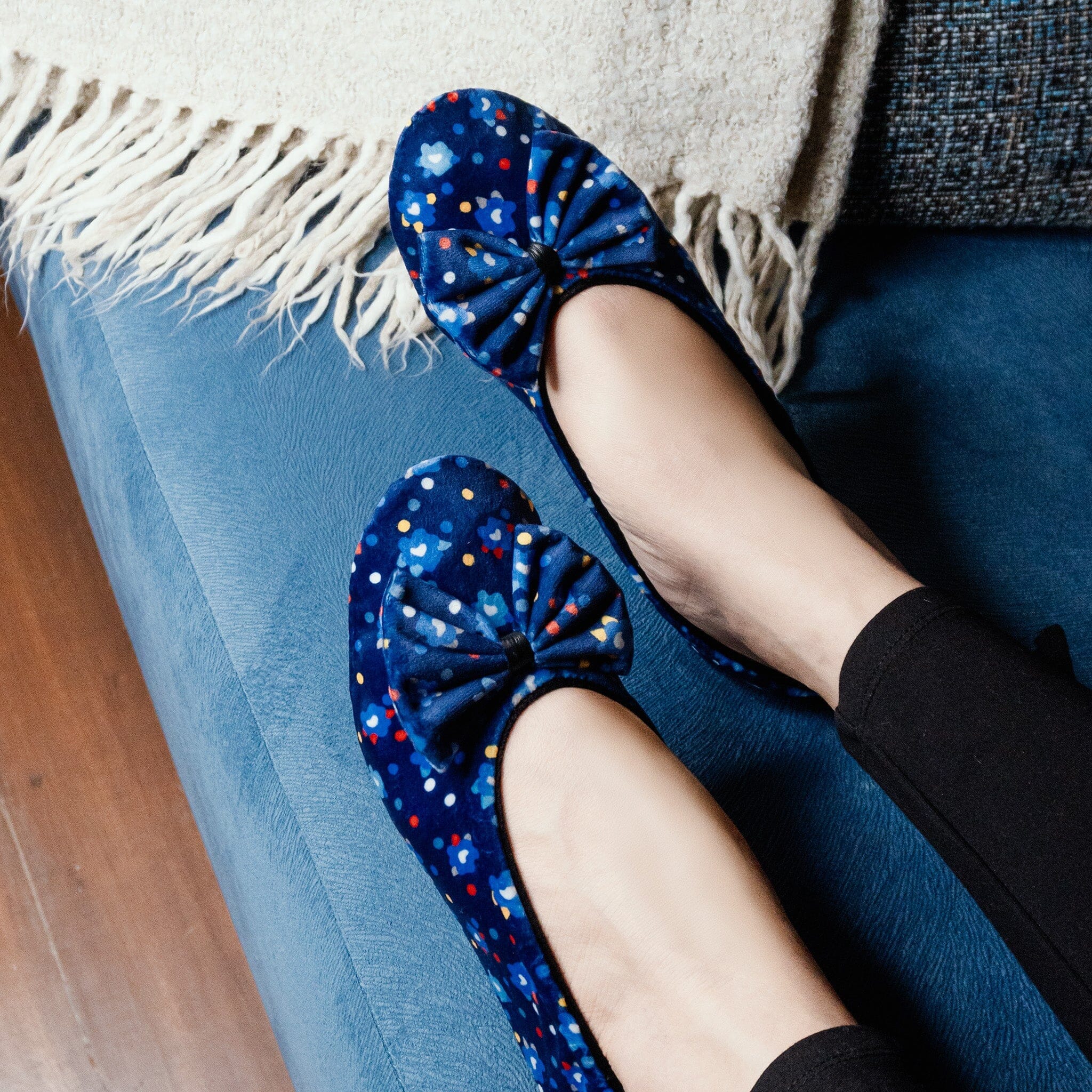 Ballerines d'intérieur en velours imprimé-CF0145 Ballerines d'interieur femme Glove Story