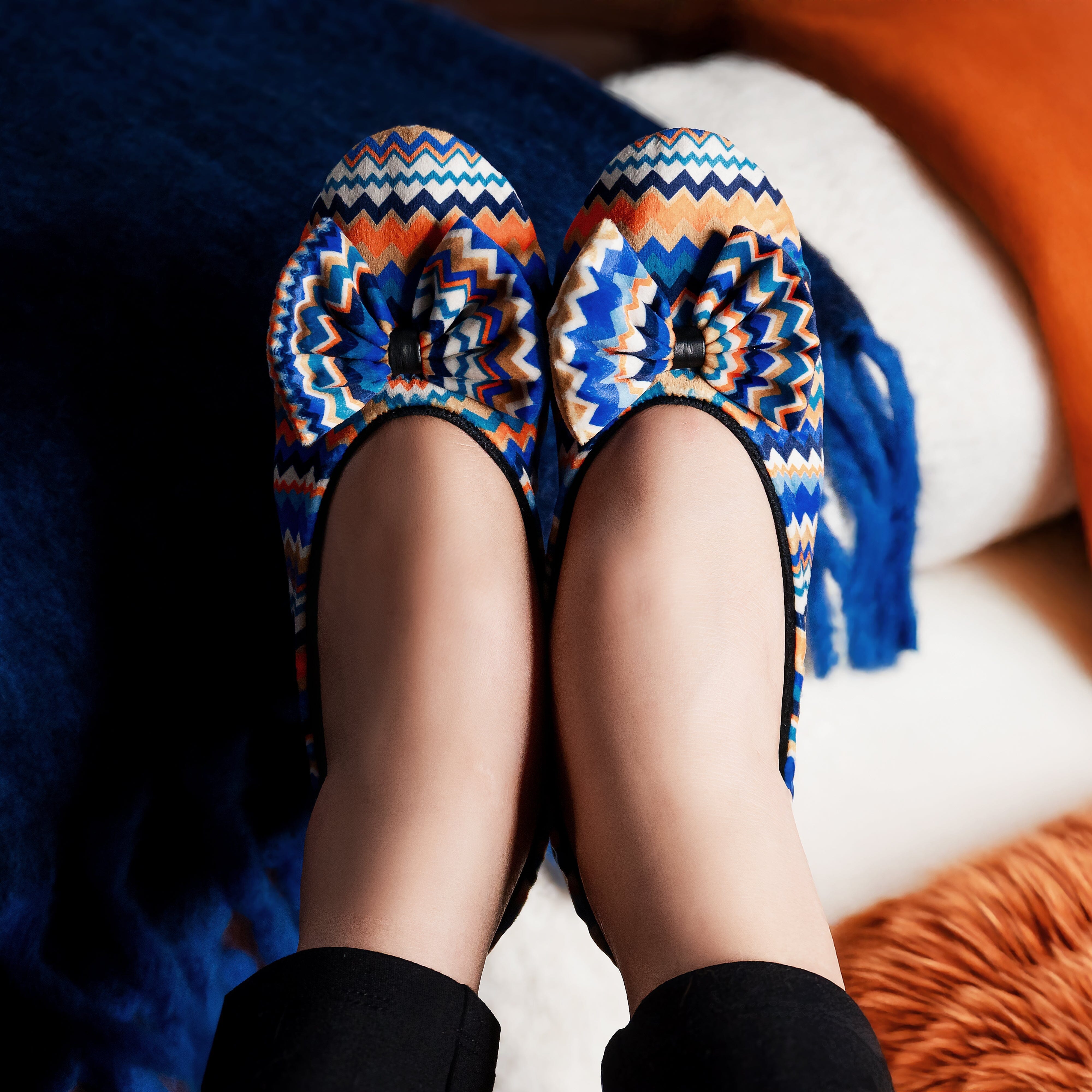 Ballerines d'intérieur en velours imprimé-CF0146 Ballerines d'interieur femme Glove Story