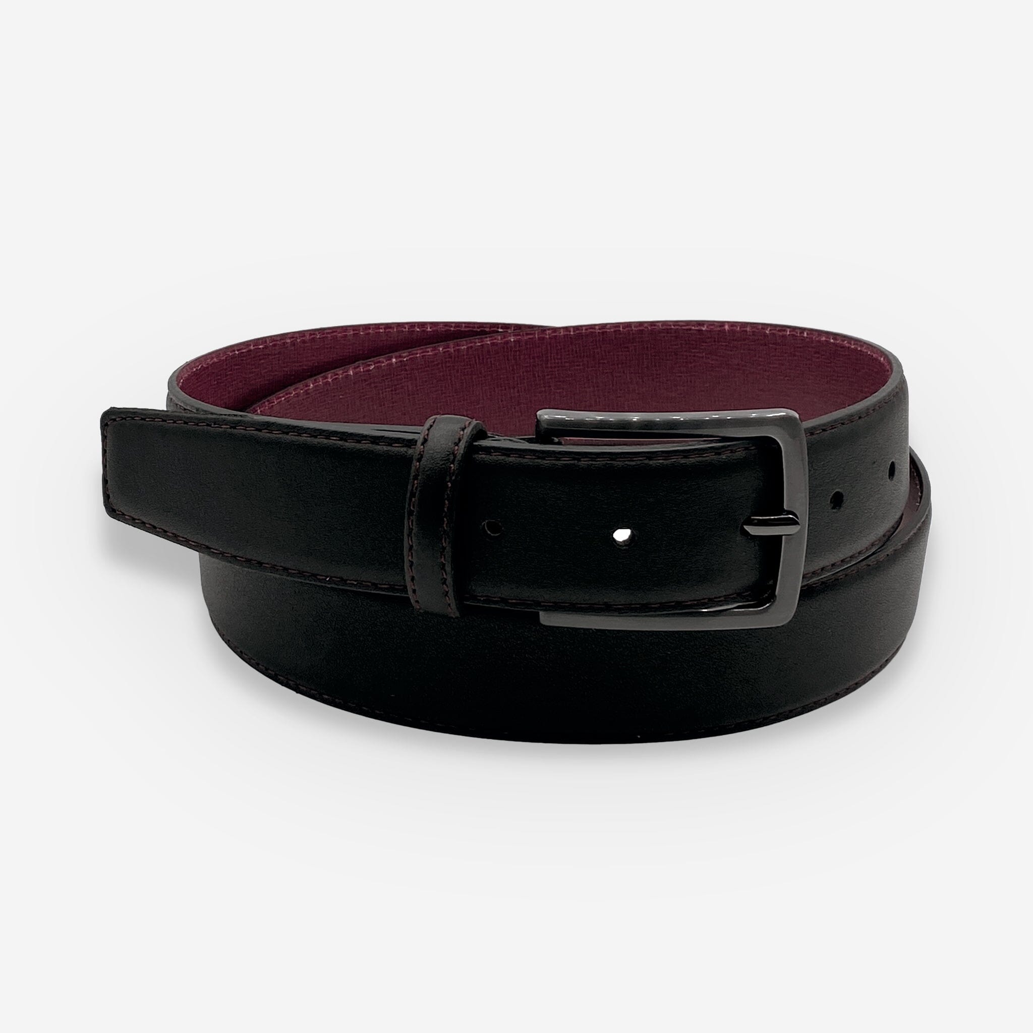 Ceinture cuir de vachette homme-Largeur 35mm-CT078 Ceinture Glove Story NOIR-BORDEAUX .095/110 - 35
