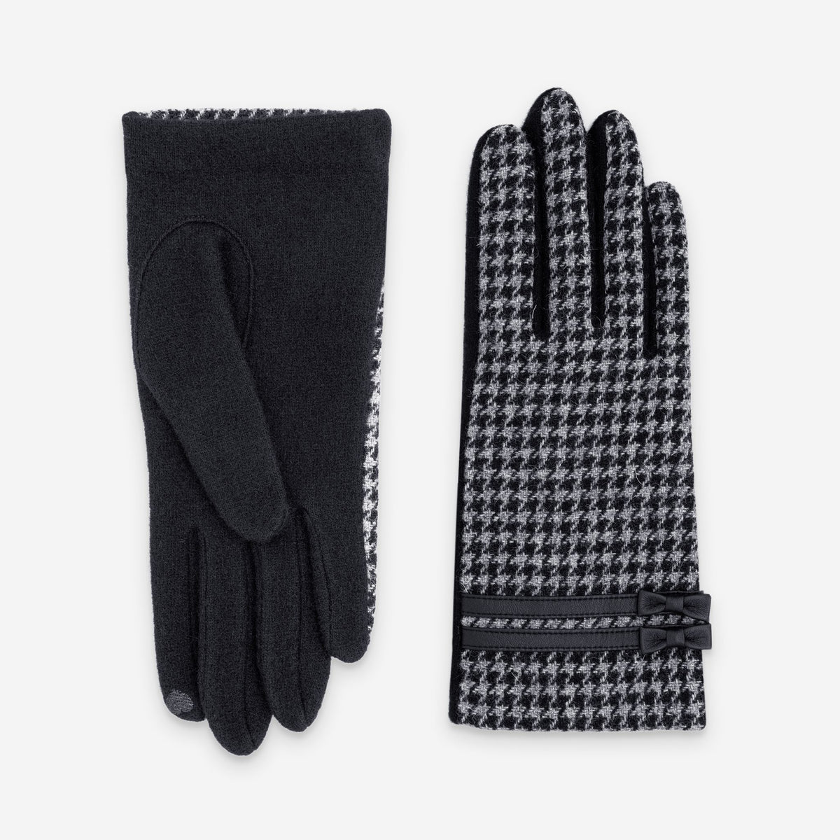 Gants femme en laine écossais non doublés tactiles, Noir – 31192NF