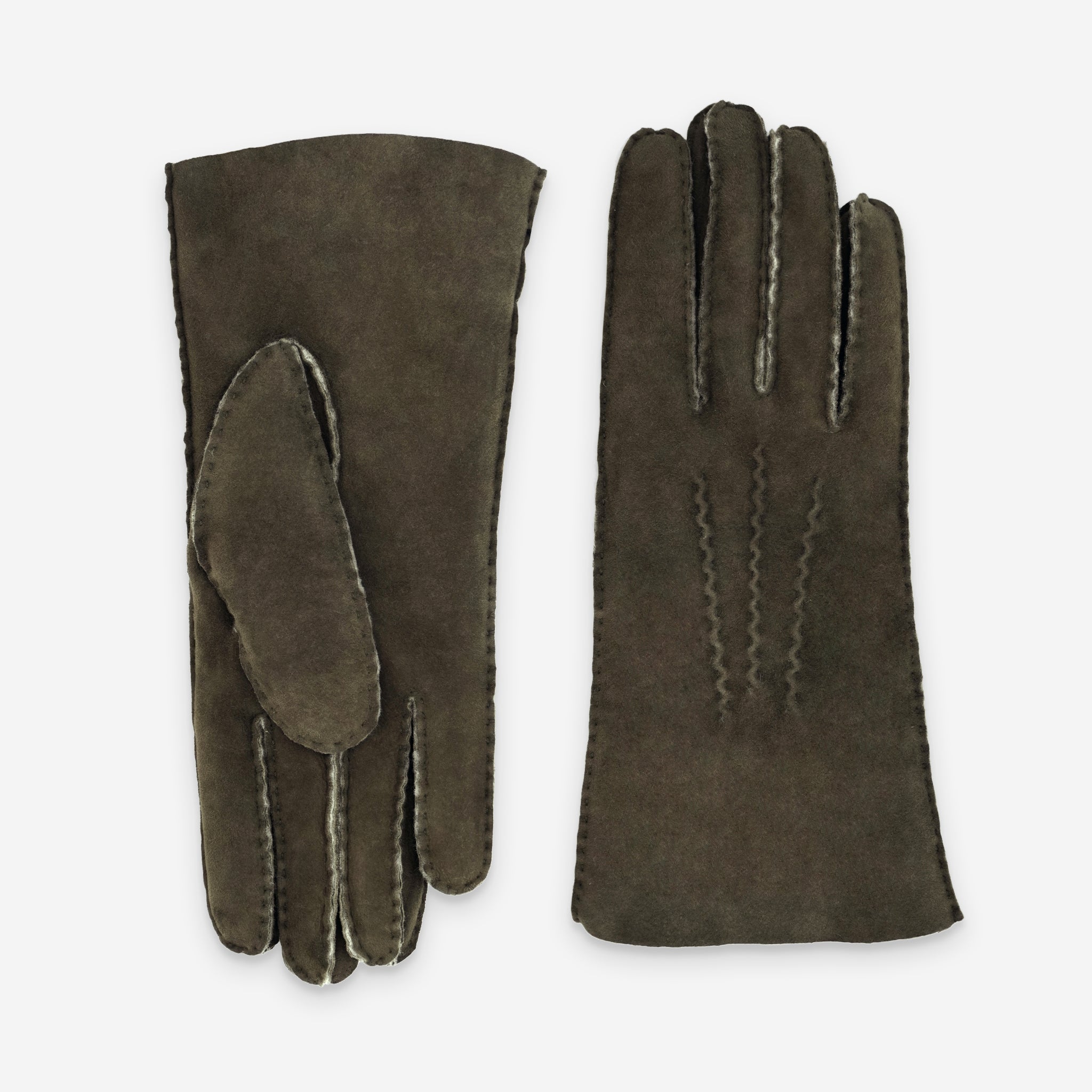 Gants cuir-100% curly-mouton retourné-21154CU Gants cuir femme prestige Glove Story Loden 6.5