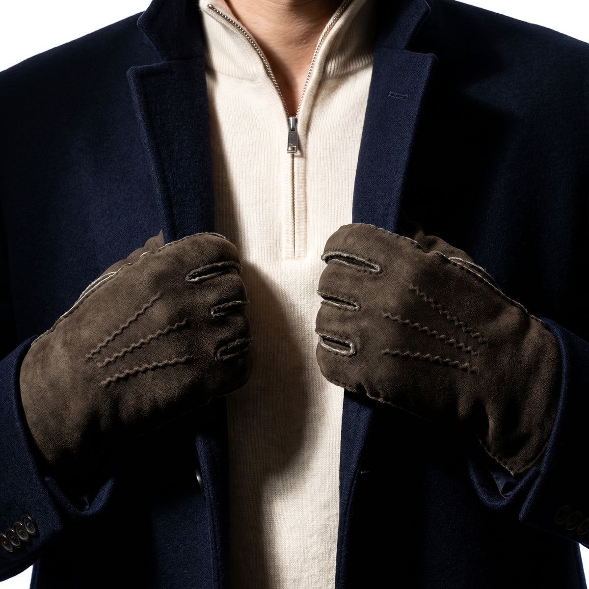Gants cuir-100% curly-mouton retourné-22111CU Gants cuir homme prestige Glove Story