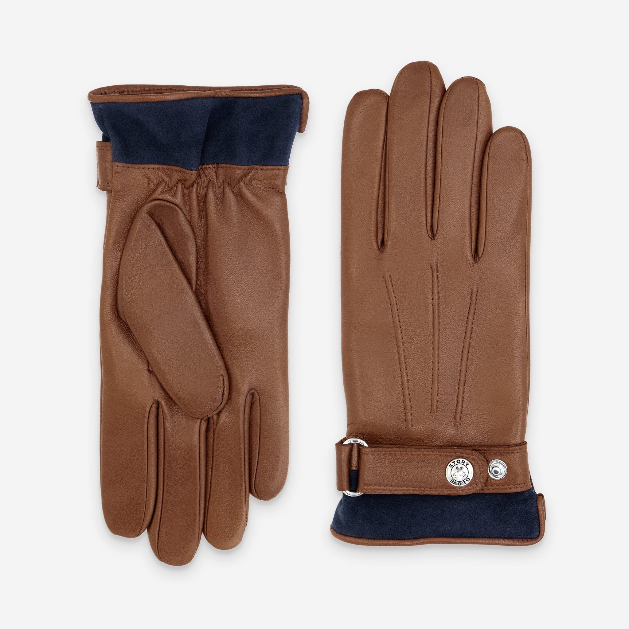 Gants cuir agneau-100% laine- 22090TR Gants cuir homme prestige Glove Story Cork/Deep Blue 7.5
