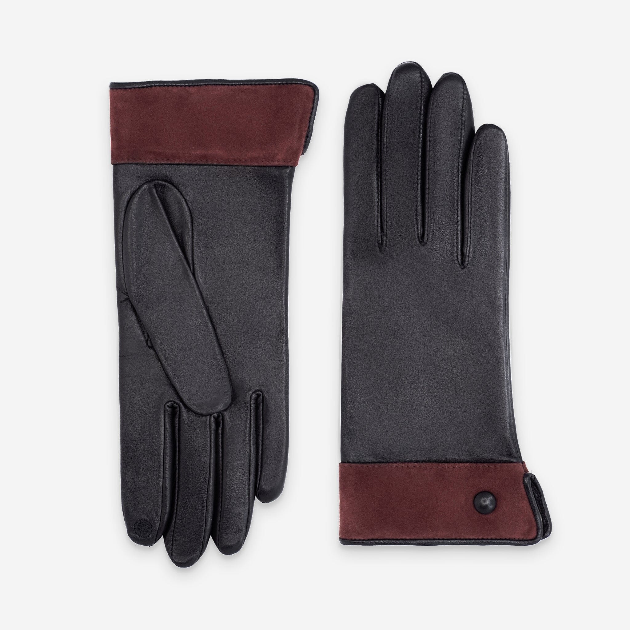 Gants cuir agneau-100% soie-21526SN Gants cuir femme prestige Glove Story Noir-Bordeaux 6.5