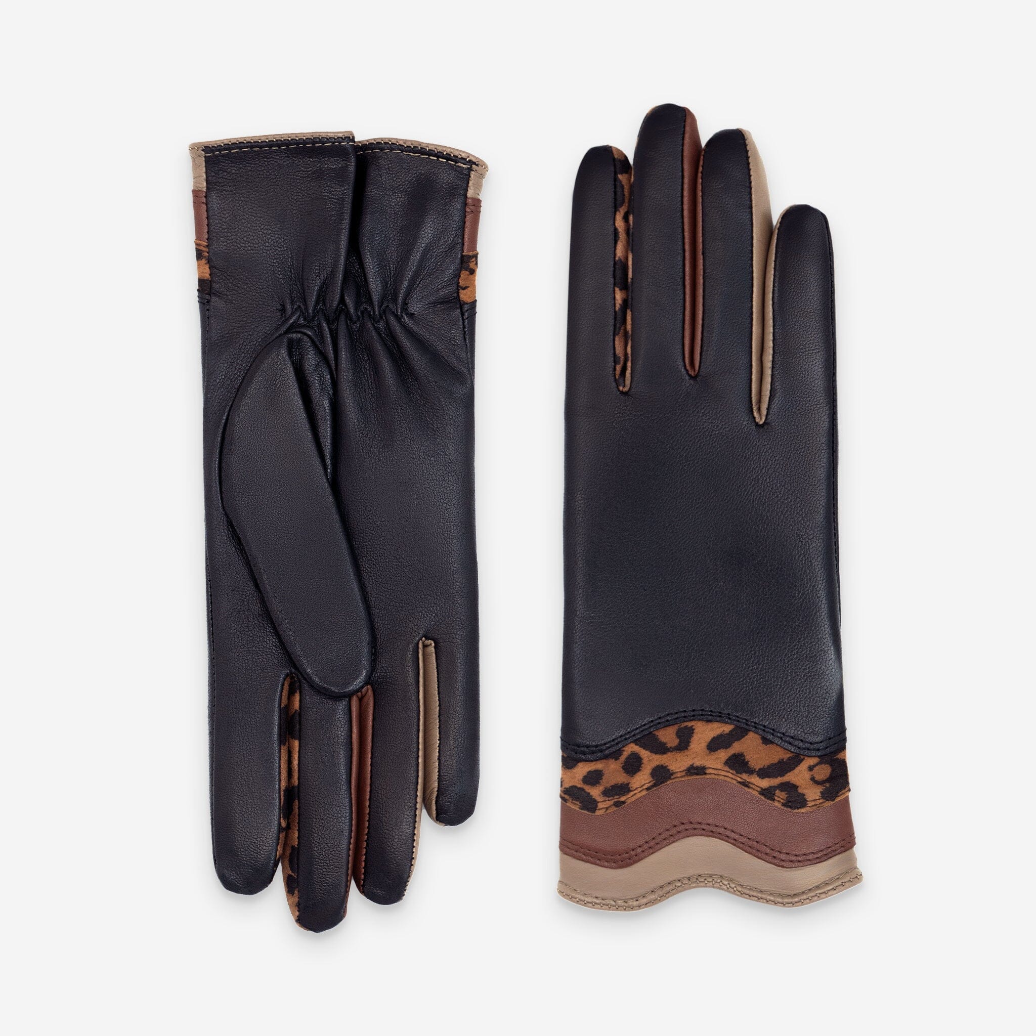 Gants cuir agneau-100% soie-21558SN Gants cuir femme prestige Glove Story Noir-Animal 6.5