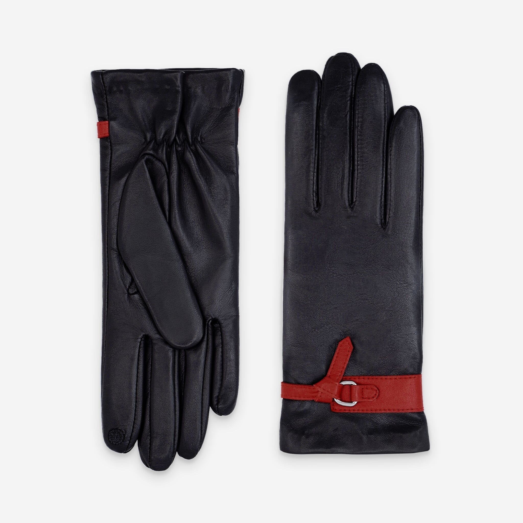 Gants cuir agneau-100% soie-21569SN Gants cuir femme prestige Glove Story Noir/Flame Scarlet 6.5