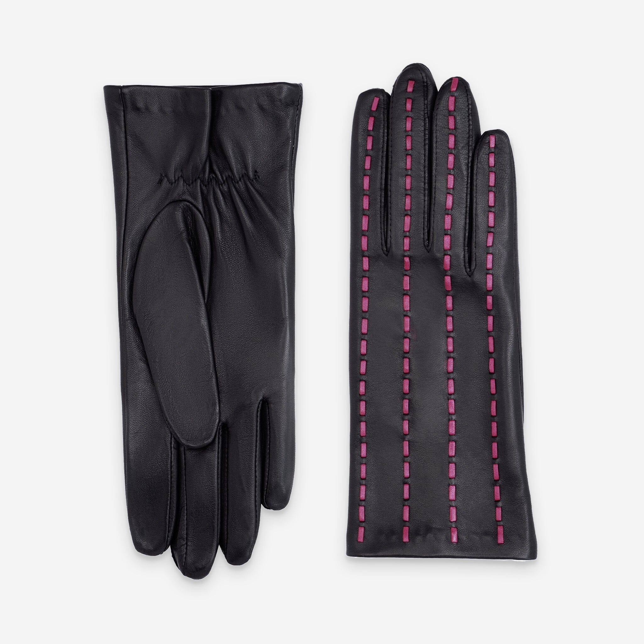 Gants cuir agneau-100% soie-21588SN Gant cuir femme prestige Glove Story Noir/Fuchsia 6.5