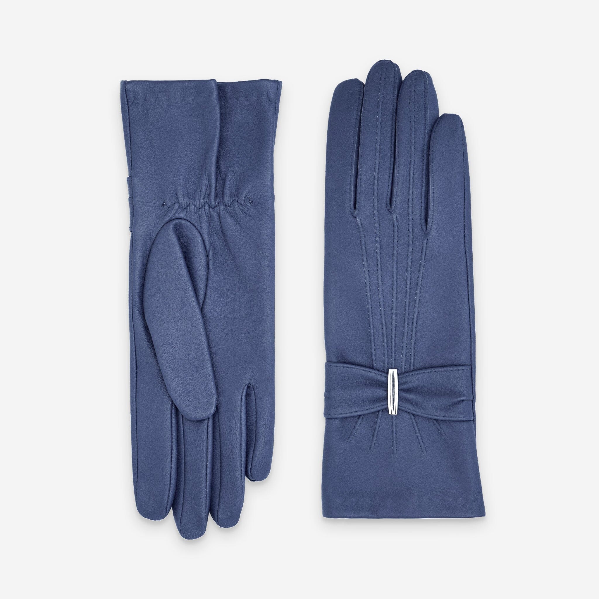 Gants cuir agneau-100% soie-21589SN Gants cuir femme prestige Glove Story Bleu gris 6.5