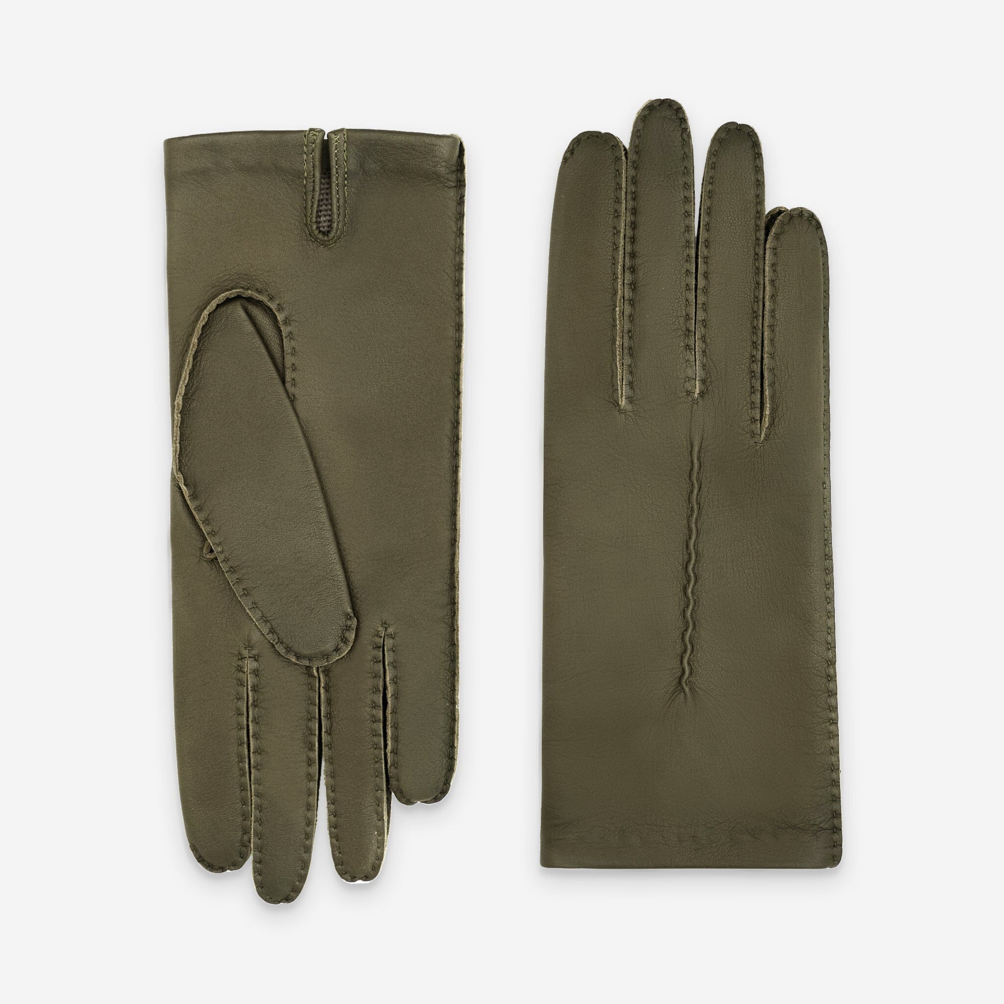 Gants cuir agneau-100% soie-21590SN Gants cuir femme prestige Glove Story Khaki 6.5