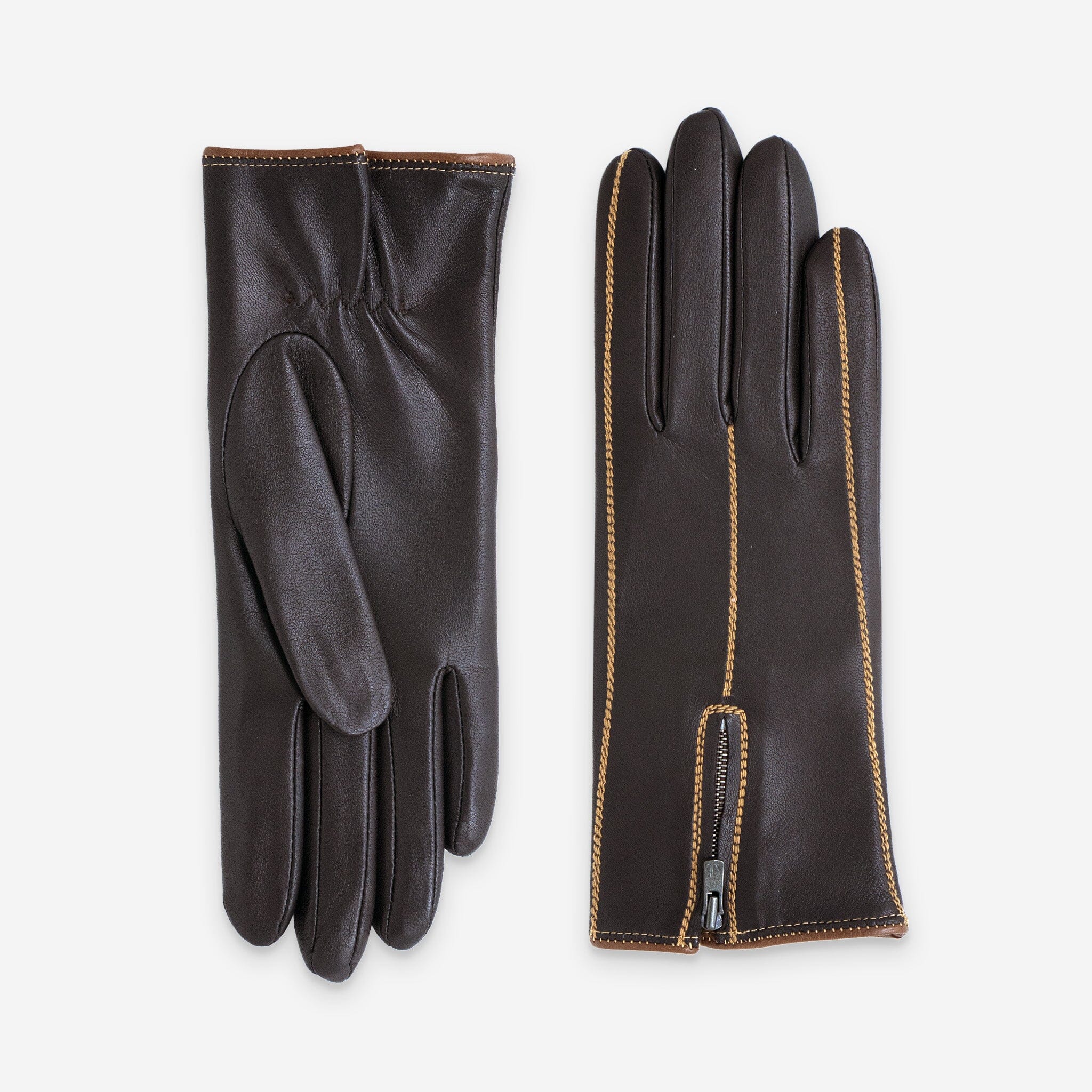 Gants cuir agneau-100% soie-21622SN Gants cuir femme prestige Glove Story Choco-Cork 6.5