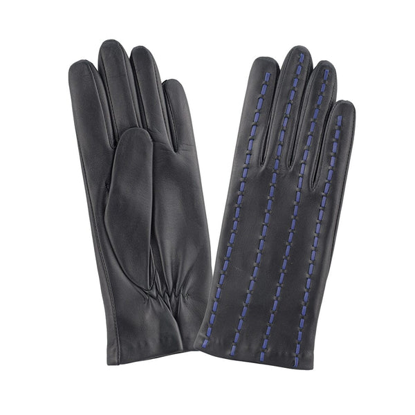Gants cuir agneau-100% soie-53083SN Gloves & Mittens Glove Story Noir/bleu 6.5 