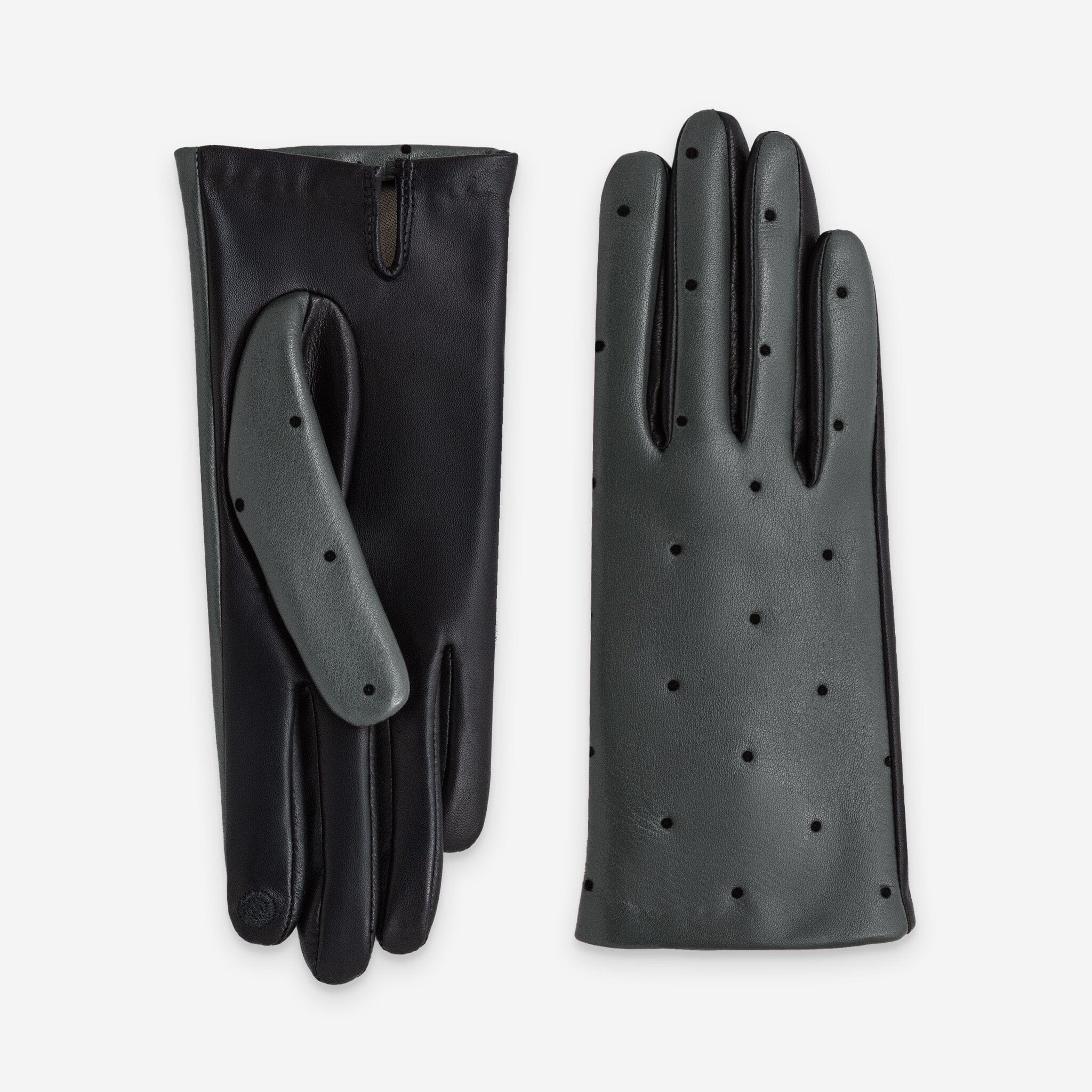 Gants cuir agneau-100% soie-99SP-21183ST Gants cuir femme prestige Glove Story Noir-Gris 6.5