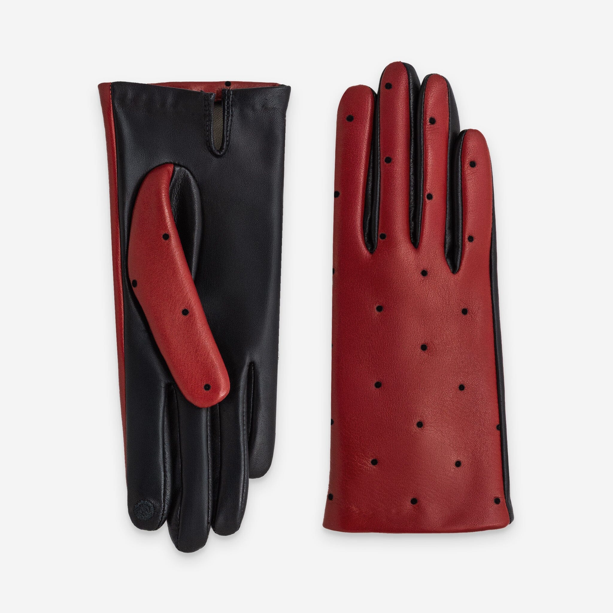 Gants cuir agneau-100% soie-99SP-21183ST Gants cuir femme prestige Glove Story Rouge-Noir 6.5
