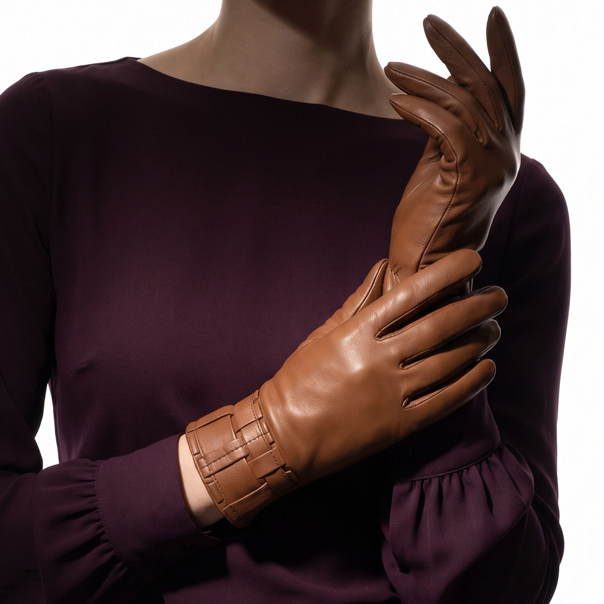 Gants femme en cuir d'agneau doublés soie tactiles – 21594SN