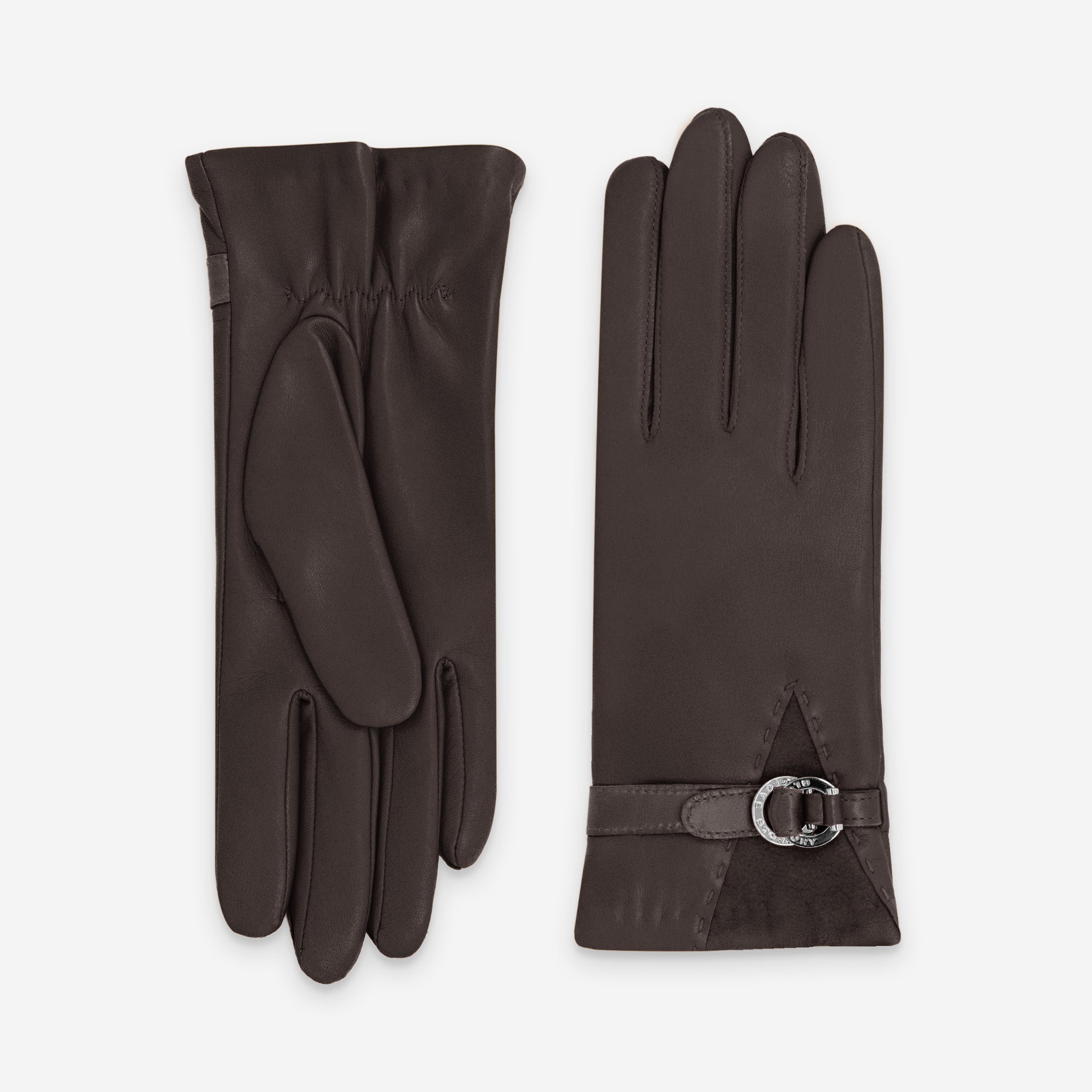 Gants cuir agneau-20%cachemire 40% laine 40% nylon-21639CA Gants cuir femme prestige Glove Story Choco 6.5