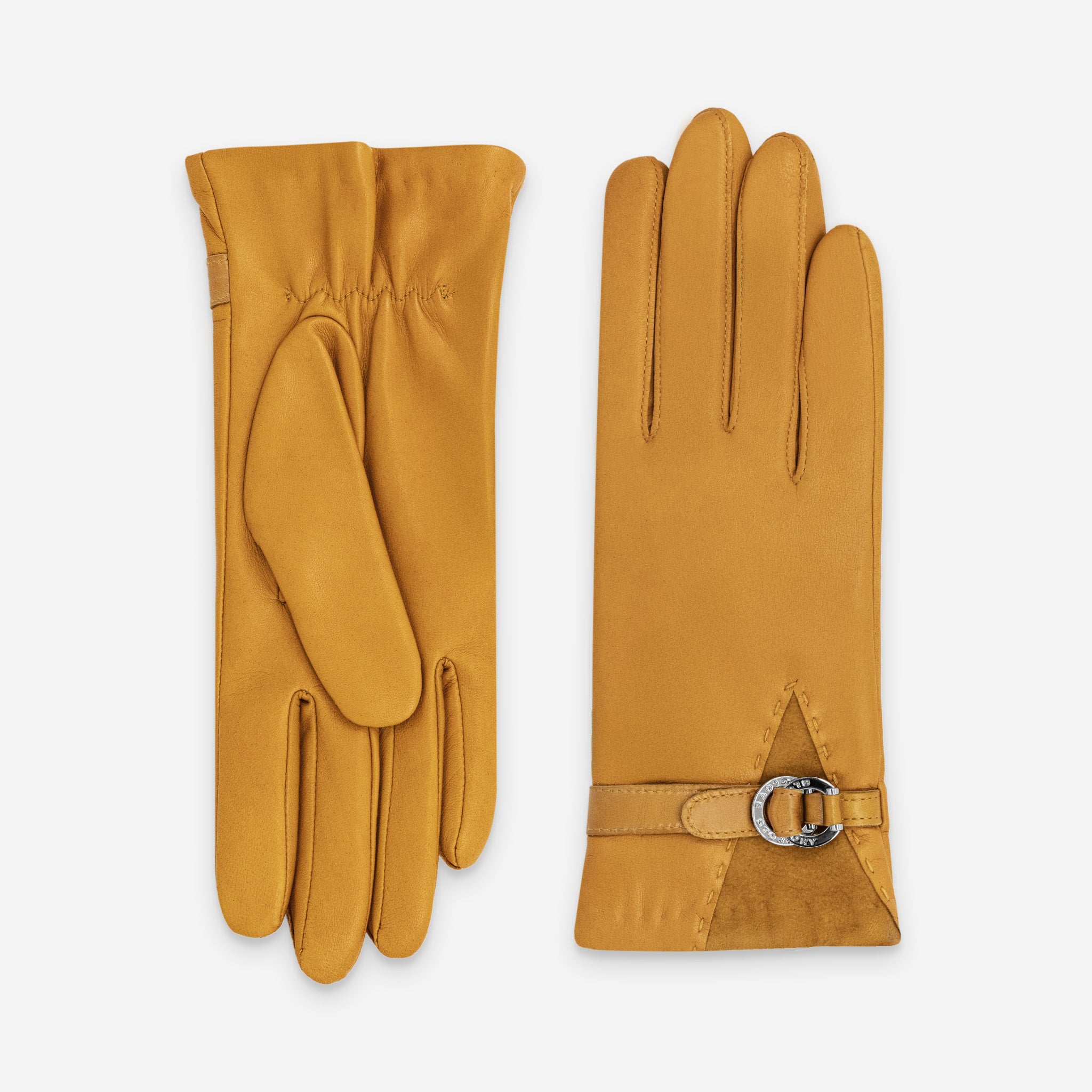 Gants cuir agneau-20%cachemire 40% laine 40% nylon-21639CA Gants cuir femme prestige Glove Story Golden Yellow 6.5