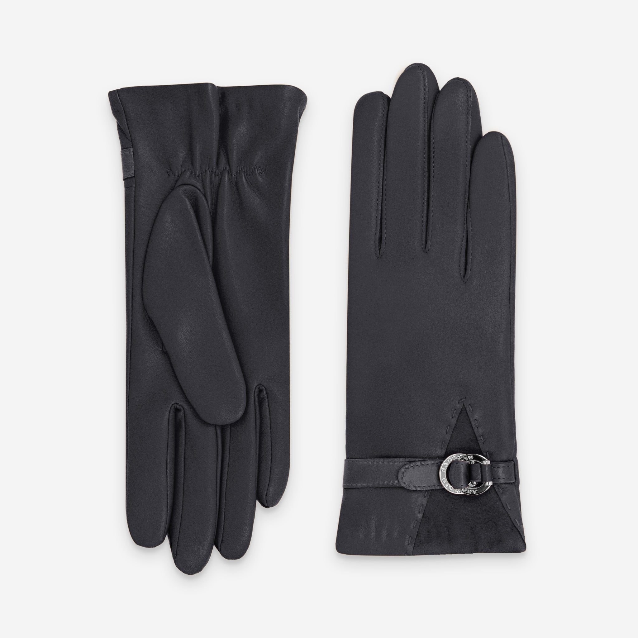 Gants cuir agneau-20%cachemire 40% laine 40% nylon-21639CA Gants cuir femme prestige Glove Story Noir 6.5