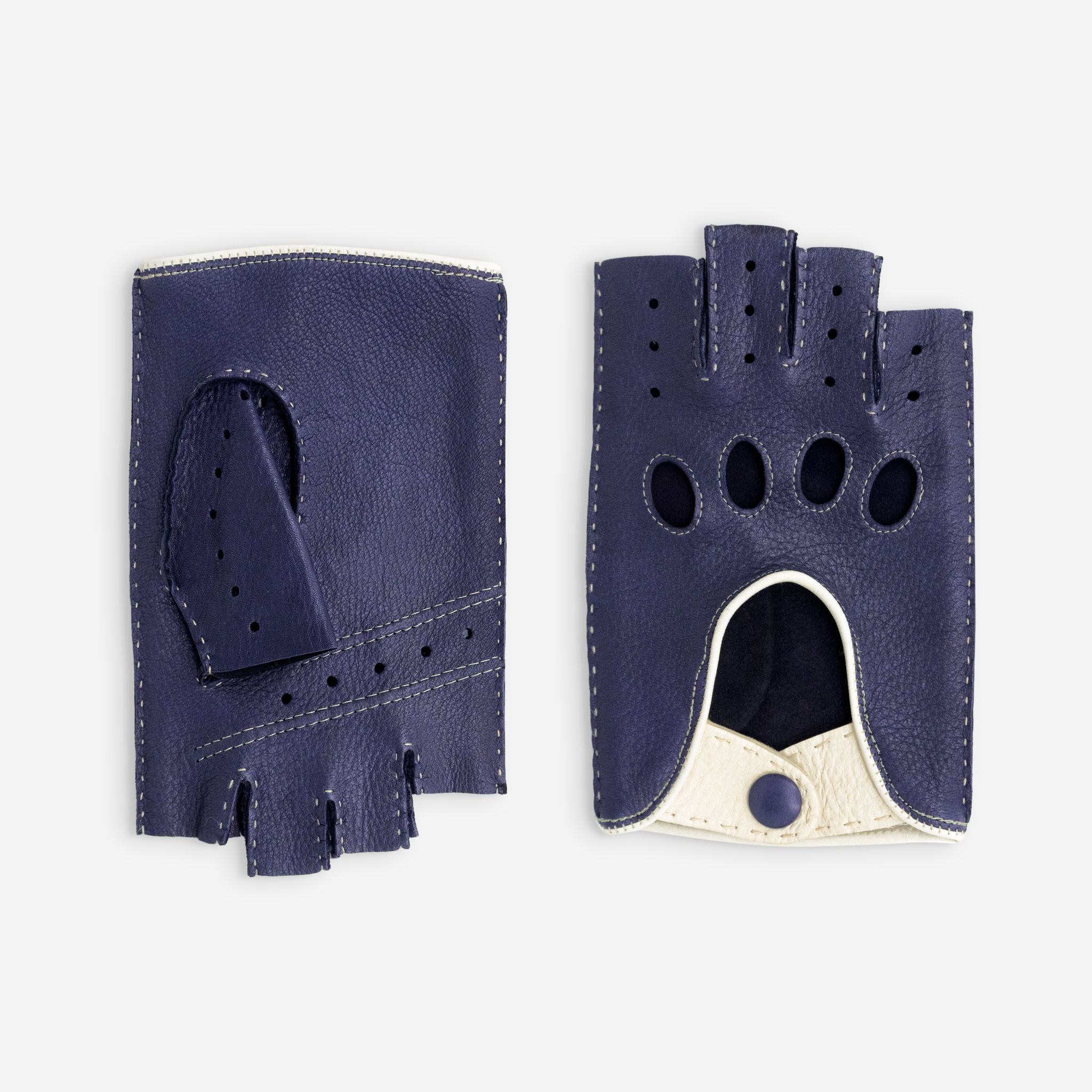 Gants de conduite cuir cerf-non doublé-22116NF Gants de conduite homme Glove Story Deep Blue-Beige 8