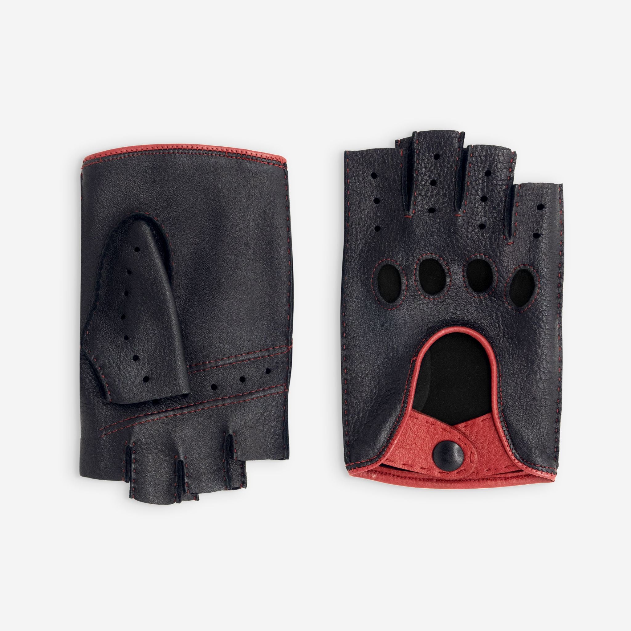 Gants de conduite cuir cerf-non doublé-22116NF Gants de conduite homme Glove Story Noir-Rouge 8