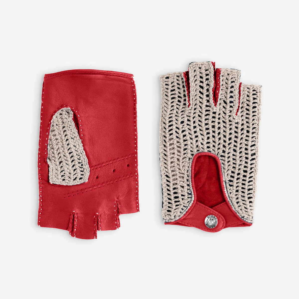 Gants de conduite, mitaines-cuir agneau et crochet-non doublé-22034NF Gants de conduite homme Glove Story Flame Scarlet 7.5