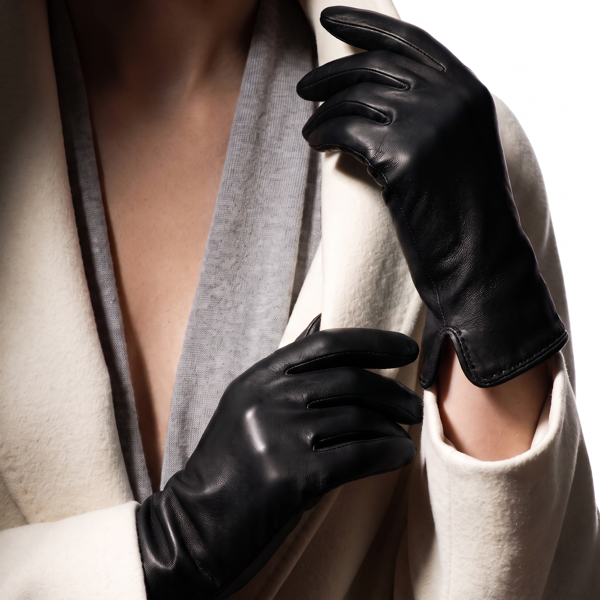 Gants femme cuir agneau-100% cachemire-21006CA