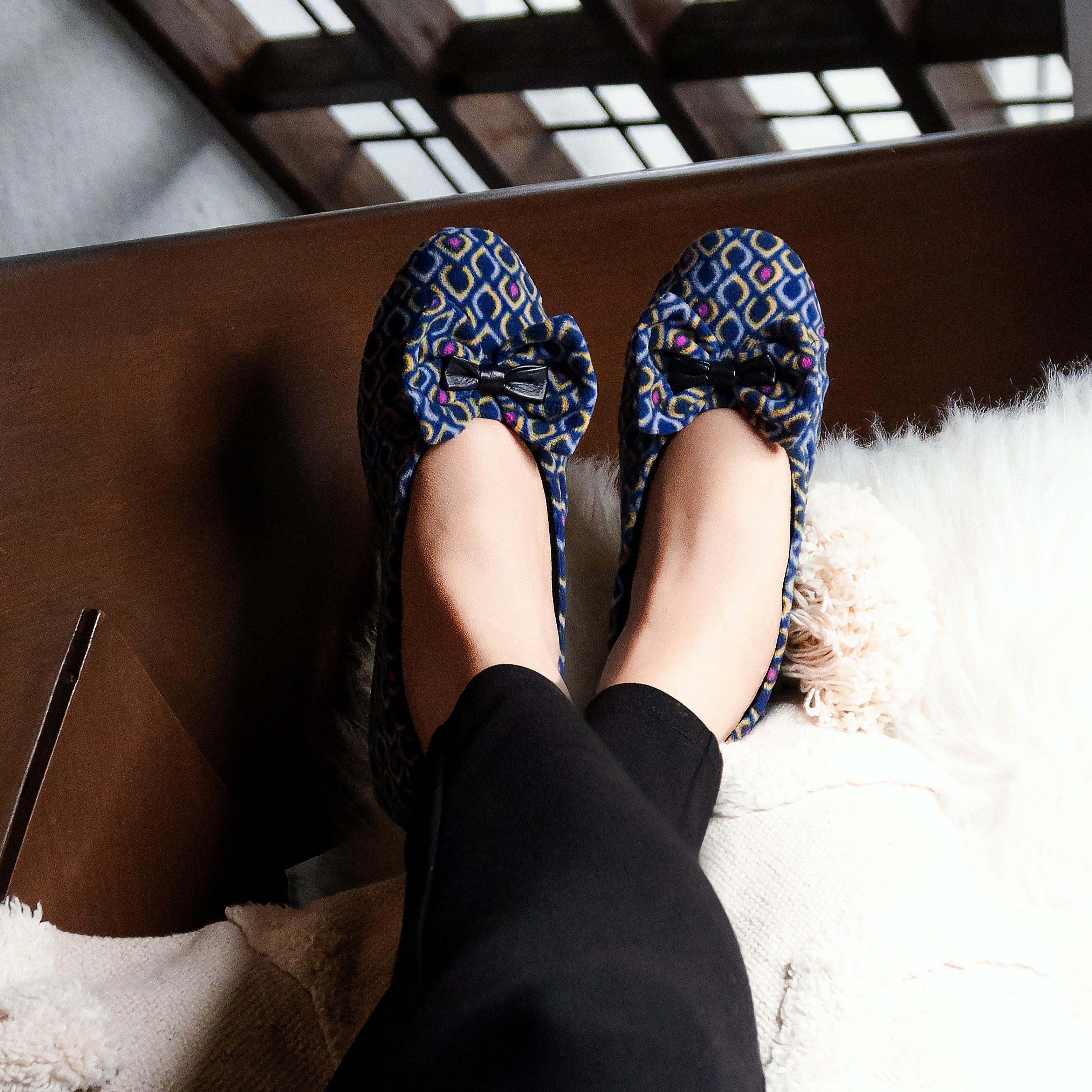 Ballerines d'intérieur en velours imprimé-CF0143 Ballerines d'interieur femme Glove Story 