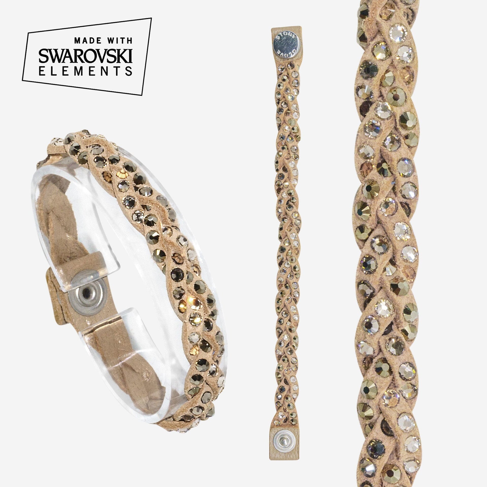 Leather Bracelet for Women with Swarovski Elements BO Series Beige  cm