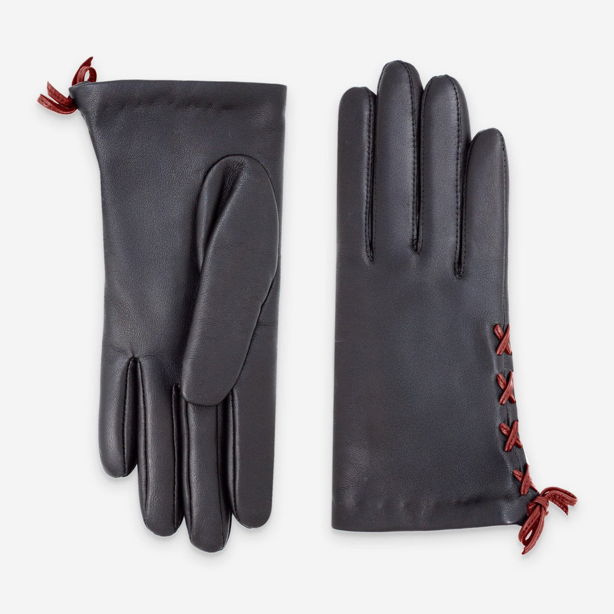 Gants cuir agneau-100% cachemire-21648CA Gants cuir femme prestige Glove Story Noir-Rouge 6.5 