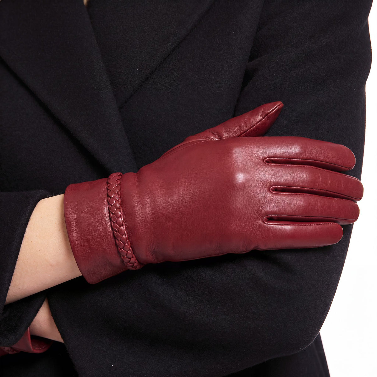 Gants femme en cuir d'agneau doublés laine tressés – 21618TR