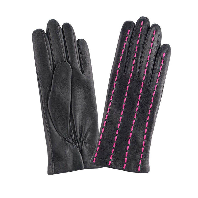 Gants cuir agneau-100% soie-21588SN Gloves & Mittens Glove Story Noir/Fuschia 7 