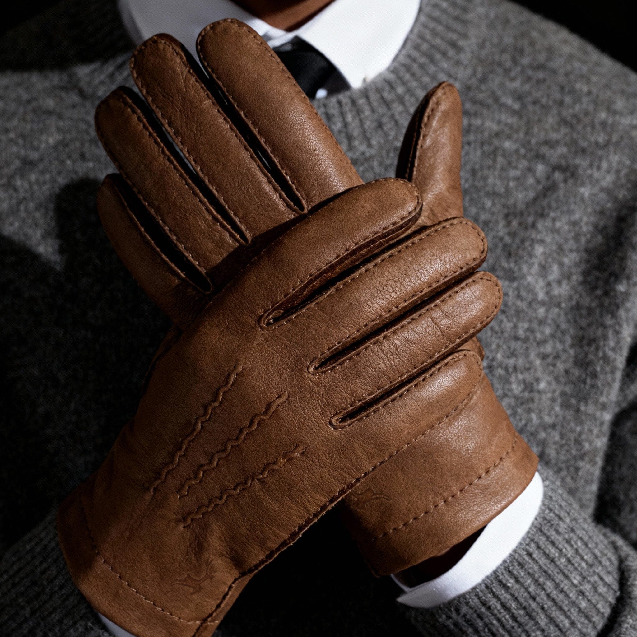 Gants cuir cerf-100% cachemire-22086CA Gants cuir homme prestige Glove Story 