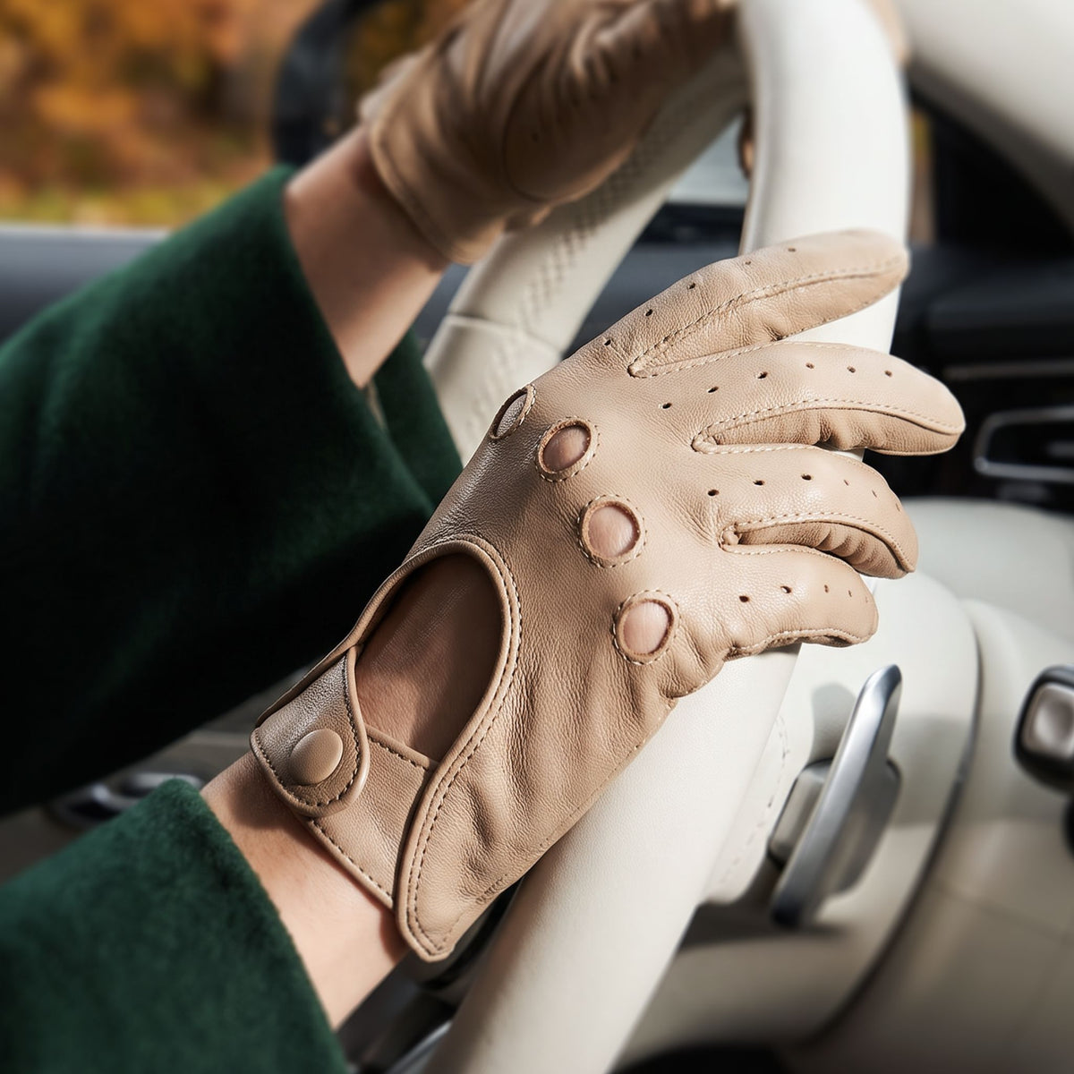Gants de conduite femme en cuir d'agneau non doublés – 21090NF