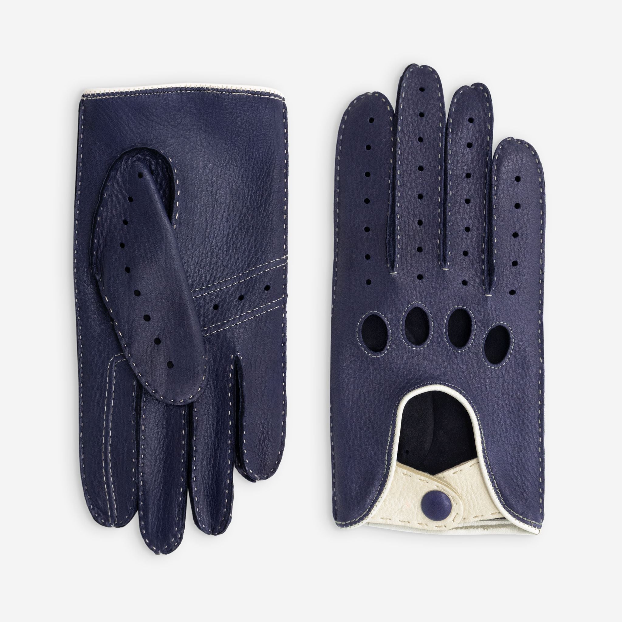 Gants de conduite cuir cerf-non doublé-22115NF Gants de conduite homme Glove Story Deep Blue-Beige 8 