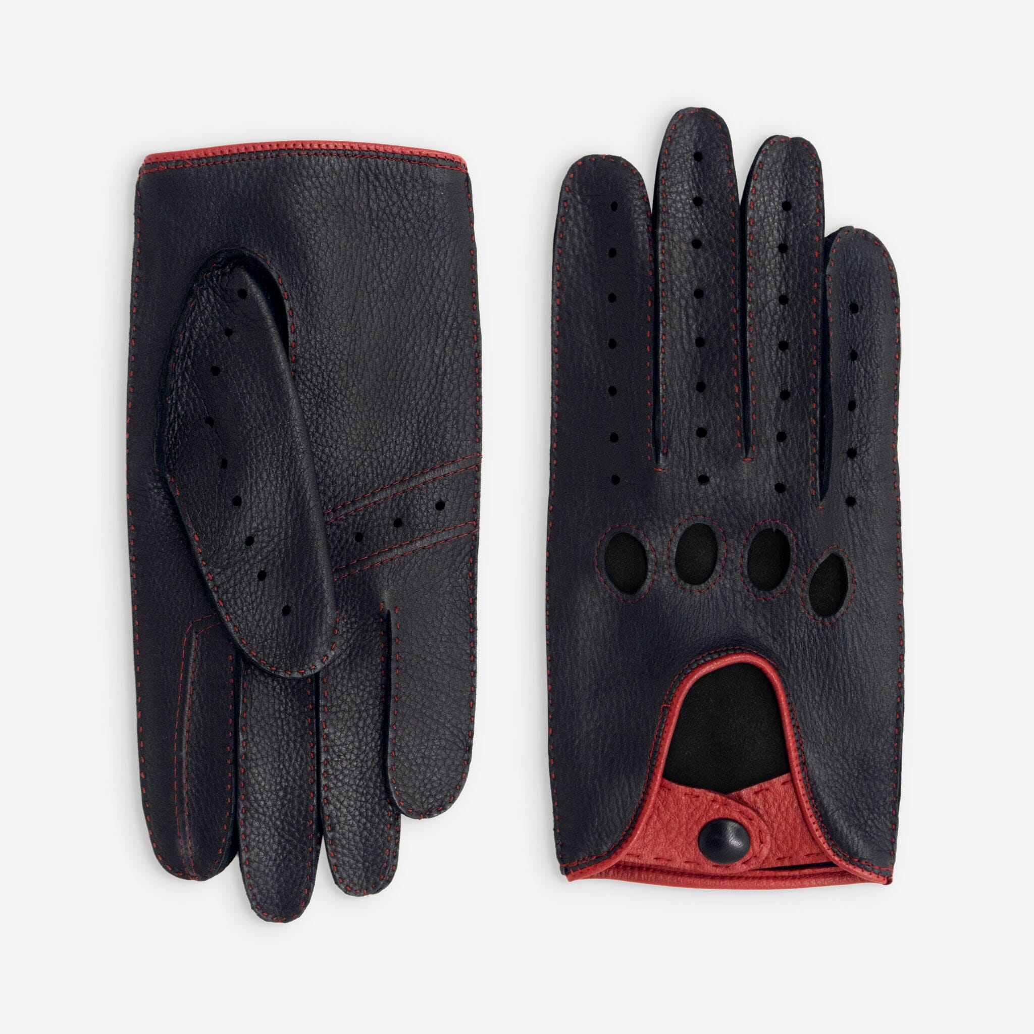 Gants de conduite cuir cerf-non doublé-22115NF Gants de conduite homme Glove Story Noir-Rouge 8 
