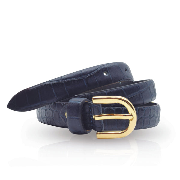 Ceinture femme 1 passant aspect croco Ceinture Glove Story BLEU .085/100 - 20 Cuir de vachette - Vachette