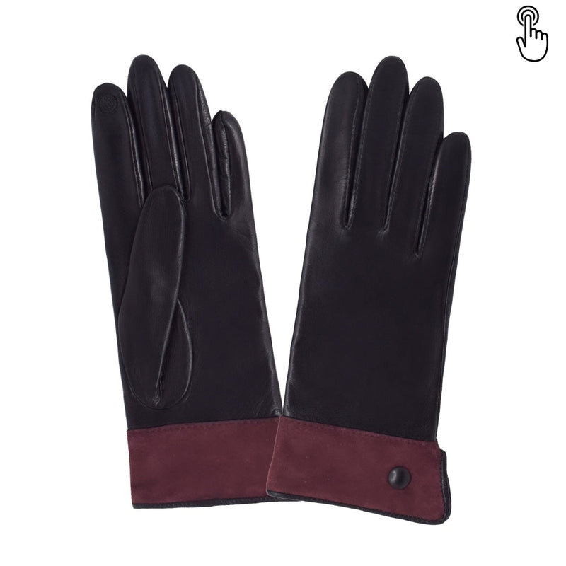 Cuir prestige femme - #21526SN Gant Glove Story Noir-Bordeaux 6.5 Cuir d'agneau - 100% Soie
