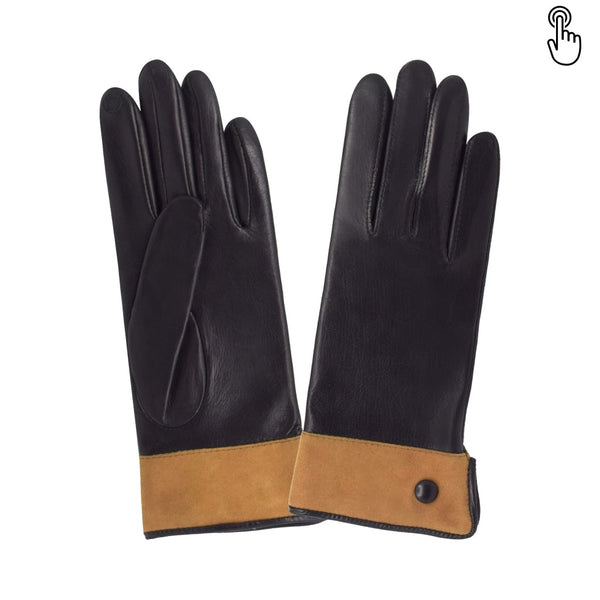 Cuir prestige femme - #21526SN Gant Glove Story Noir-Cork 6.5 Cuir d'agneau - 100% Soie