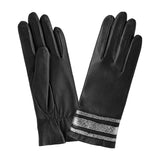 Cuir prestige femme avec bandes brillantes / TACTILE Gant Glove Story Noir 6.5 Cuir d'agneau - 100% Soie - Touch