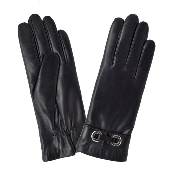 Cuir prestige femme double oeillet - passage cuir Gant Glove Story Noir 6.5 Cuir d'agneau - 100% Cachemire