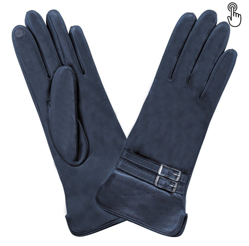 Cuir prestige femme double ouverture et double boucles TACTILE Gant Glove Story Deep Blue 6.5 Cuir d'agneau - 100% Soie