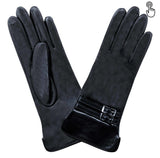 Cuir prestige femme double ouverture et double boucles TACTILE Gant Glove Story Noir 6.5 Cuir d'agneau - 100% Soie
