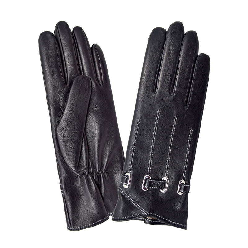 Cuir prestige femme oeillets ovales et surpiqures Gant Glove Story Noir 6.5 Cuir d'agneau - 100% Soie