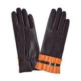 Cuir prestige femme plissé poignet et boucle Gant Glove Story Orange/Choco 6.5 Cuir d'agneau - 100% Soie