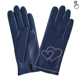 Cuir prestige femme studs en forme de coeur - TACTILE Gant Glove Story Blue peony 6.5 Cuir d'agneau - 100% Soie