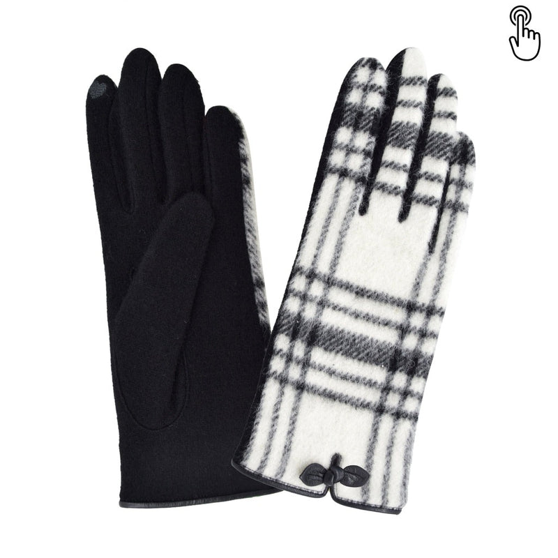 Gant laine femme imprime type ecossais. TACTILE Gant Glove Story Blanc/Noir TU Tissus 80% laine-20% nylon