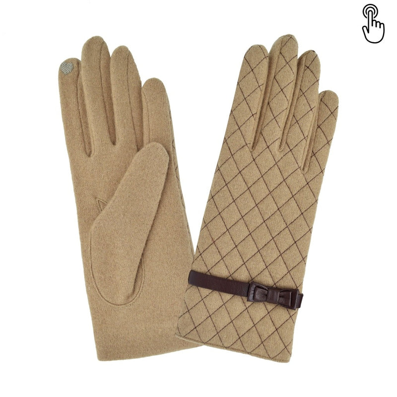 Gant laine femme matelasse et noeud cuir. TACTILE Gant Glove Story Camel TU Tissus 80% laine-20% nylon